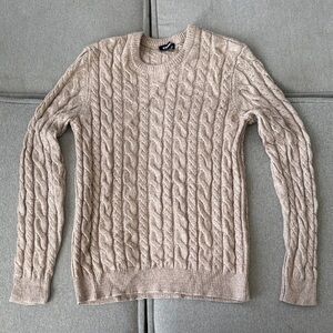 Express Men's Beige Cable Knit Crewneck Sweater